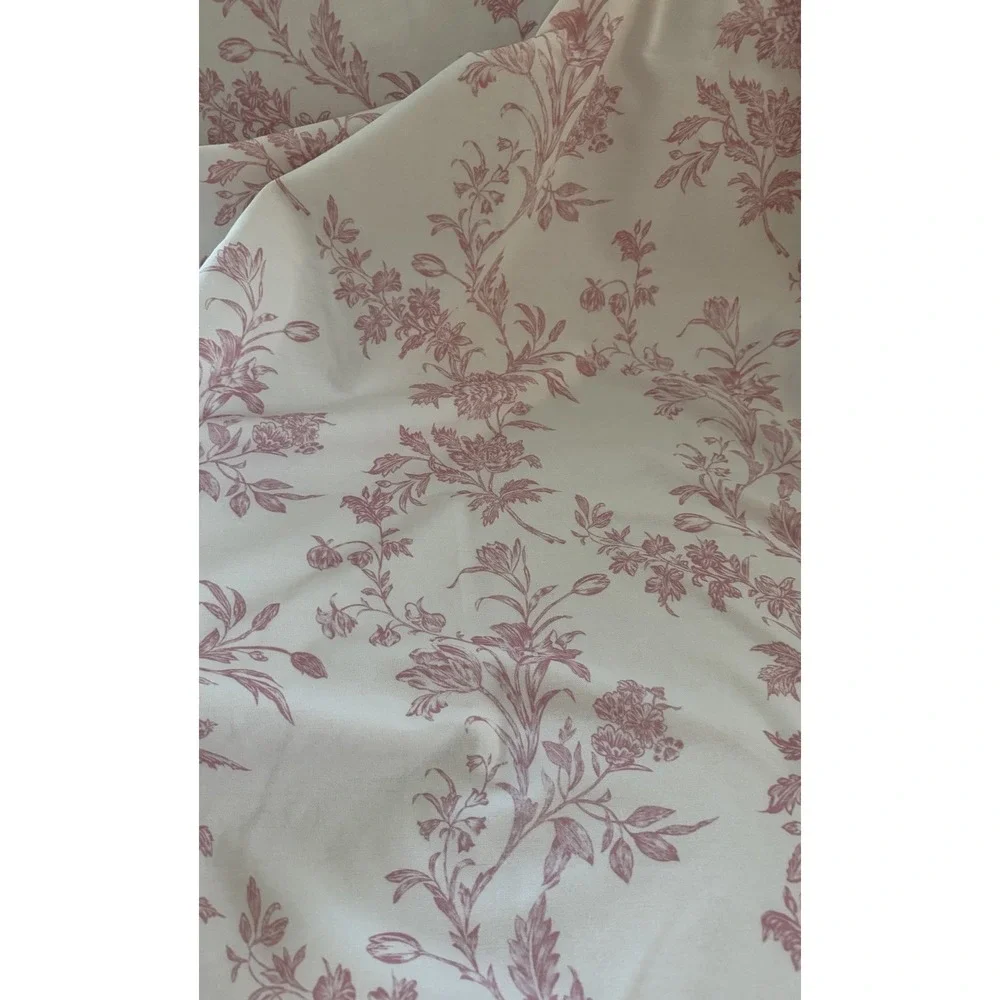 Pink Floral Toile Botanical Fabric Shower Curtain White 72 X 72 Toile De Jouy